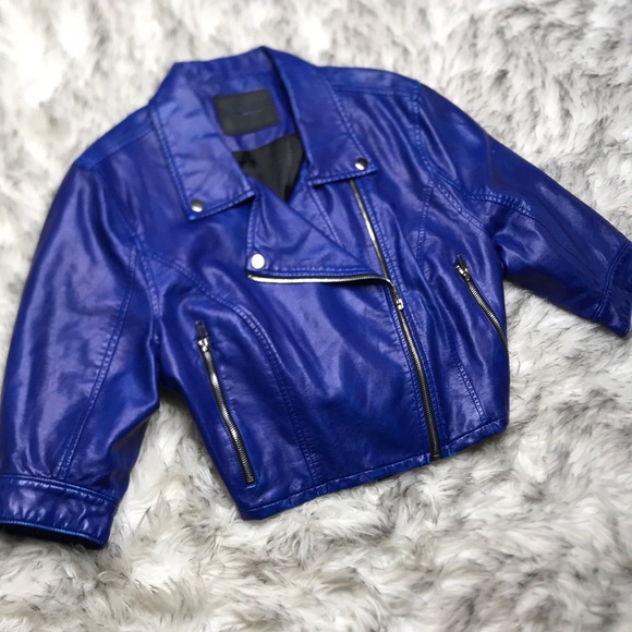 Blank NYC Blue Vegan Leather Crop Moto Jacket - Picture 2 of 5